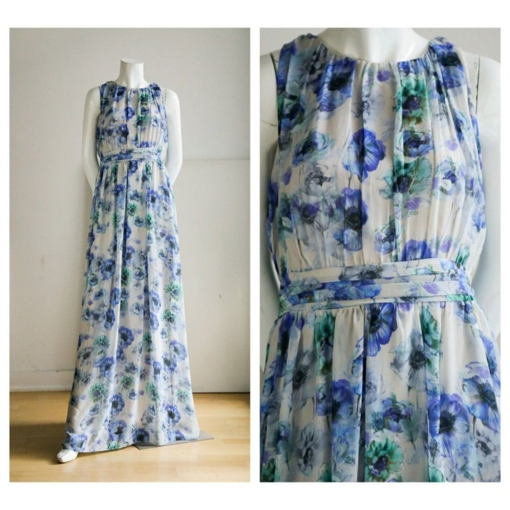 Sandro Ferrone Roma Blue Floral Sleeveless Maxi Gown 44